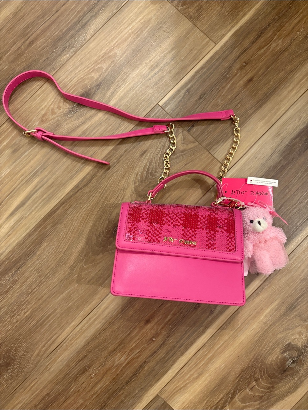 Betsey Johnson Hot Pink Sequin-Trim Top-Handle Crossbody Bag